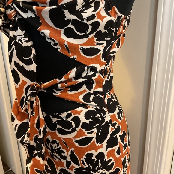 ☀️Leith Linen Stretch Blend Floral Tie Cutout Flared Jumpsuit Tan/White/Black M - Picture 5 of 9